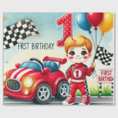 Racing Car 1st Birthday Boy Waterverf Kinder Cadeaupapier (Vlak)
