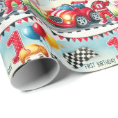 Racing Car 1st Birthday Boy Waterverf Kinder Cadeaupapier (Rol Hoek)