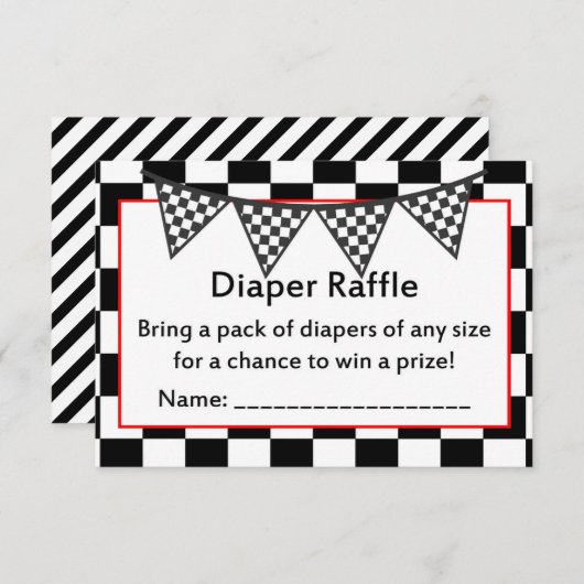 Racing Car Baby shower Game GEDRUKTE behuizing Kaa Informatiekaartje (Voorkant / Achterkant)