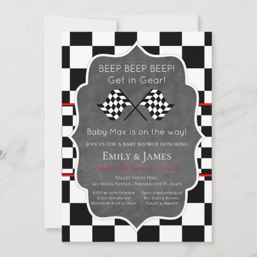 Racing Car Baby shower Invitation Birthday Invita Kaart (Voorkant)