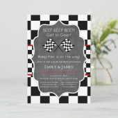Racing Car Baby shower Invitation Birthday Invita Kaart (Staand voorkant)