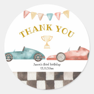 Racing Car Birthday Dank u wel Ronde Sticker