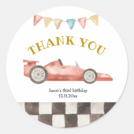 Racing Car Birthday Dank u wel Ronde Sticker
