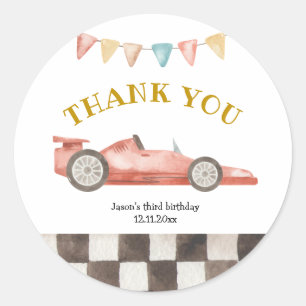 Racing Car Birthday Dank u wel Ronde Sticker