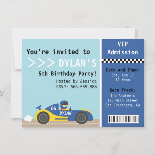 Racing Car, Birthday Party, Boys Admission Ticket Kaart (Voorkant)