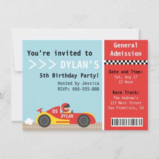 Racing Car, Birthday Party, Boys Admission Ticket Kaart (Voorkant)