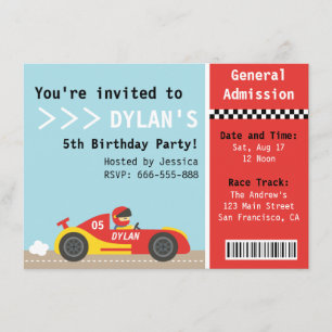 Racing Car, Birthday Party, Boys Admission Ticket Kaart
