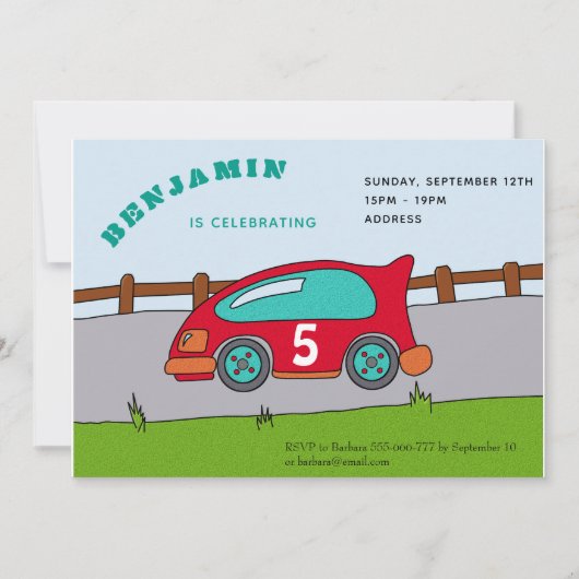 Racing Car Birthday Party Invitation Kaart (Voorkant)