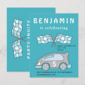 Racing Car Birthday Party Invitation Uitnodiging Briefkaart (Voorkant / Achterkant)