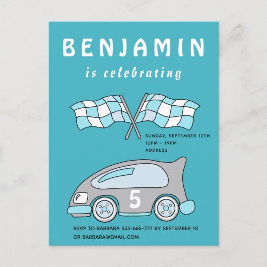 Racing Car Birthday Party Invitation Uitnodiging Briefkaart (Voorkant)