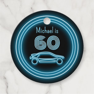 Racing Car Black & Cyan Man van 1980 Bedankjes Labels
