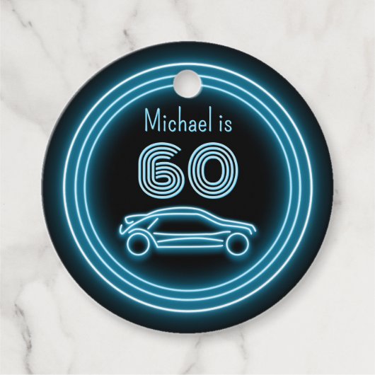 Racing Car Black & Cyan Man van 1980 Bedankjes Labels (Voorkant)