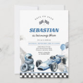 Racing Car Blue Boy Verjaardag Uitnodiging (Voorkant)