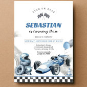 Racing Car Blue Boy Verjaardag Uitnodiging