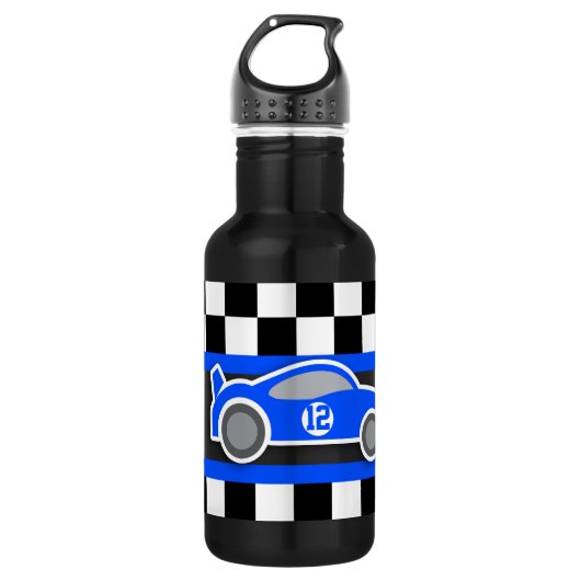 Racing car blue flag kinder full-name drink waterfles (Voorkant)