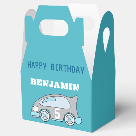 Racing Car Blue Gelukkige Verjaardag Bedankdoosjes (Geopend)