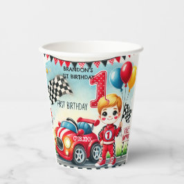 Racing Car Boy 1e verjaardag Papieren Bekers