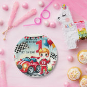 Racing Car Boy 1e verjaardag Papieren Bordje (Feest)