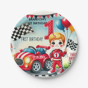 Racing Car Boy 1e verjaardag Papieren Bordje