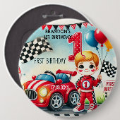 Racing Car Boy 1e verjaardag Ronde Button 6,0 Cm (Voorkant /achterkant)