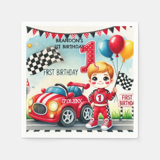 Racing Car Boy 1e verjaardag Servet (Voorkant)