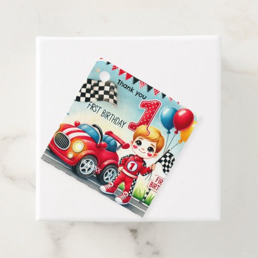 Racing Car Boy 1e verjaardagsfeestje Bedankjes Labels (In situ)