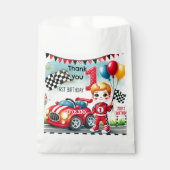Racing Car Boy 1e verjaardagsfeestje Bedankzakje (Voorkant)