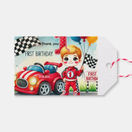 Racing Car Boy 1e verjaardagsfeestje Cadeaulabel