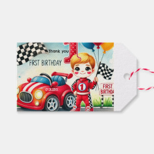 Racing Car Boy 1e verjaardagsfeestje Cadeaulabel