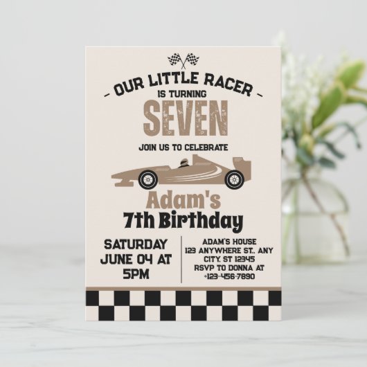 Racing Car Boy 7e verjaardag Kaart (Staand voorkant)