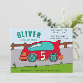 Racing Car Boy Verjaardagsfeestje Kaart (Staand voorkant)