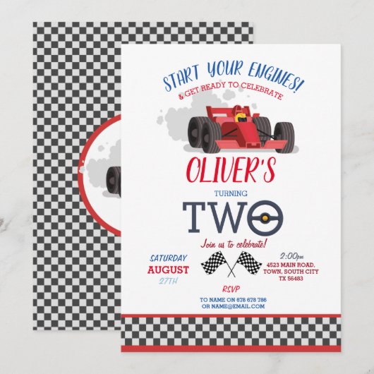Racing Car Driver Twee Trip Track 2d Verjaardag Kaart (Voorkant / Achterkant)