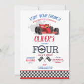 Racing Car Driver Vier Trip Track 4e Verjaardag Kaart (Voorkant)