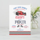 Racing Car Driver Vier Trip Track 4e Verjaardag Kaart (Staand voorkant)