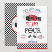 Racing Car Driver Vier Trip Track 4e Verjaardag Kaart (Voorkant / Achterkant)