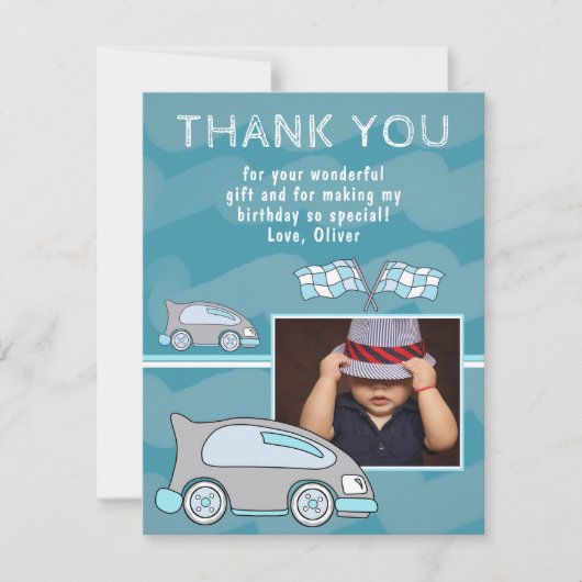 Racing Car Finish Flags Blue Boy Bedankkaart (Voorkant)