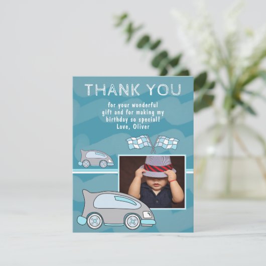 Racing Car Finish Flags Blue Boy Bedankkaart (Staand voorkant)