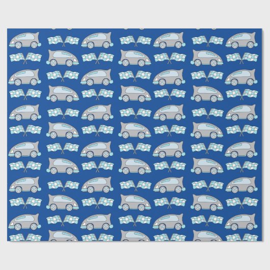 Racing Car Flag Blue Boy Pattern Cadeaupapier (Vlak)
