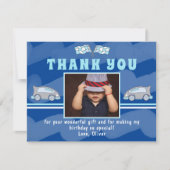 Racing Car Flag Blue Photo Birthday Bedankkaart (Voorkant)