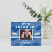 Racing Car Flag Blue Photo Birthday Bedankkaart (Staand voorkant)