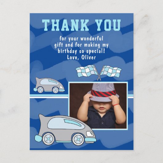 Racing Car Flag Foto Birthday Hartelijk dank Briefkaart (Voorkant)
