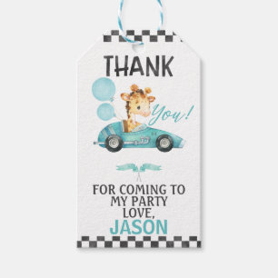 Racing Car Giraffe Verjaardag Dank u Cadeaulabel