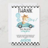Racing Car Giraffe Verjaardag Dank u kaart (Voorkant)