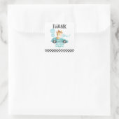Racing Car Giraffe Verjaardag Dank u Vierkante Sticker (Tas)
