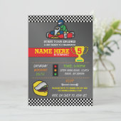 Racing Car Go Karting Kart Verjaardagsfeest Uitnod Kaart (Staand voorkant)