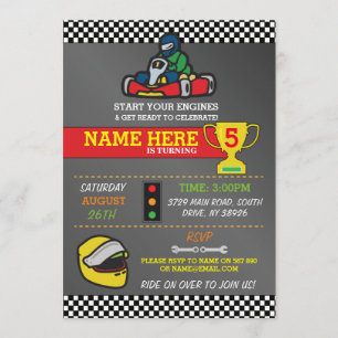 Racing Car Go Karting Kart Verjaardagsfeest Uitnod Kaart