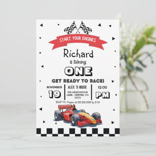 Racing Car Kids Verjaardag Kaart (Staand voorkant)