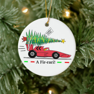 Racing Car Merry Xmas kerstversiering Keramisch Ornament
