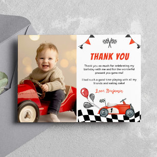 Racing Car Party Verjaardagsfoto Dank u kaart