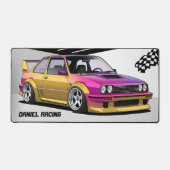 Racing Car Pink & Yellow Garage Desk Mat (Voorkant)